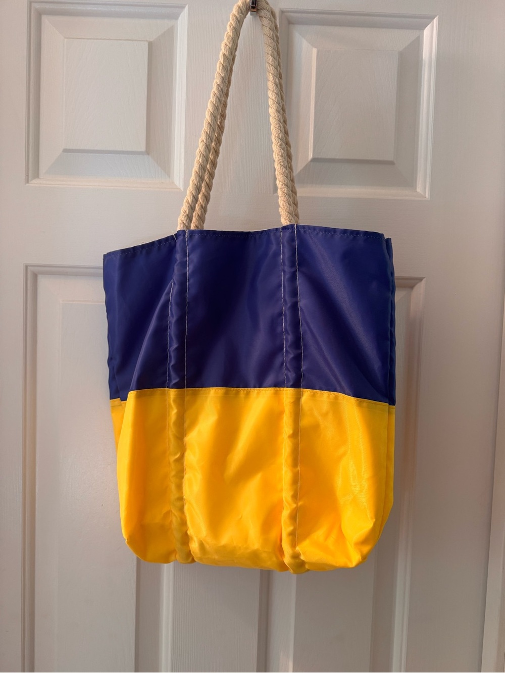 Colorblock Navy and Yellow Tote Bag with Rope Handles